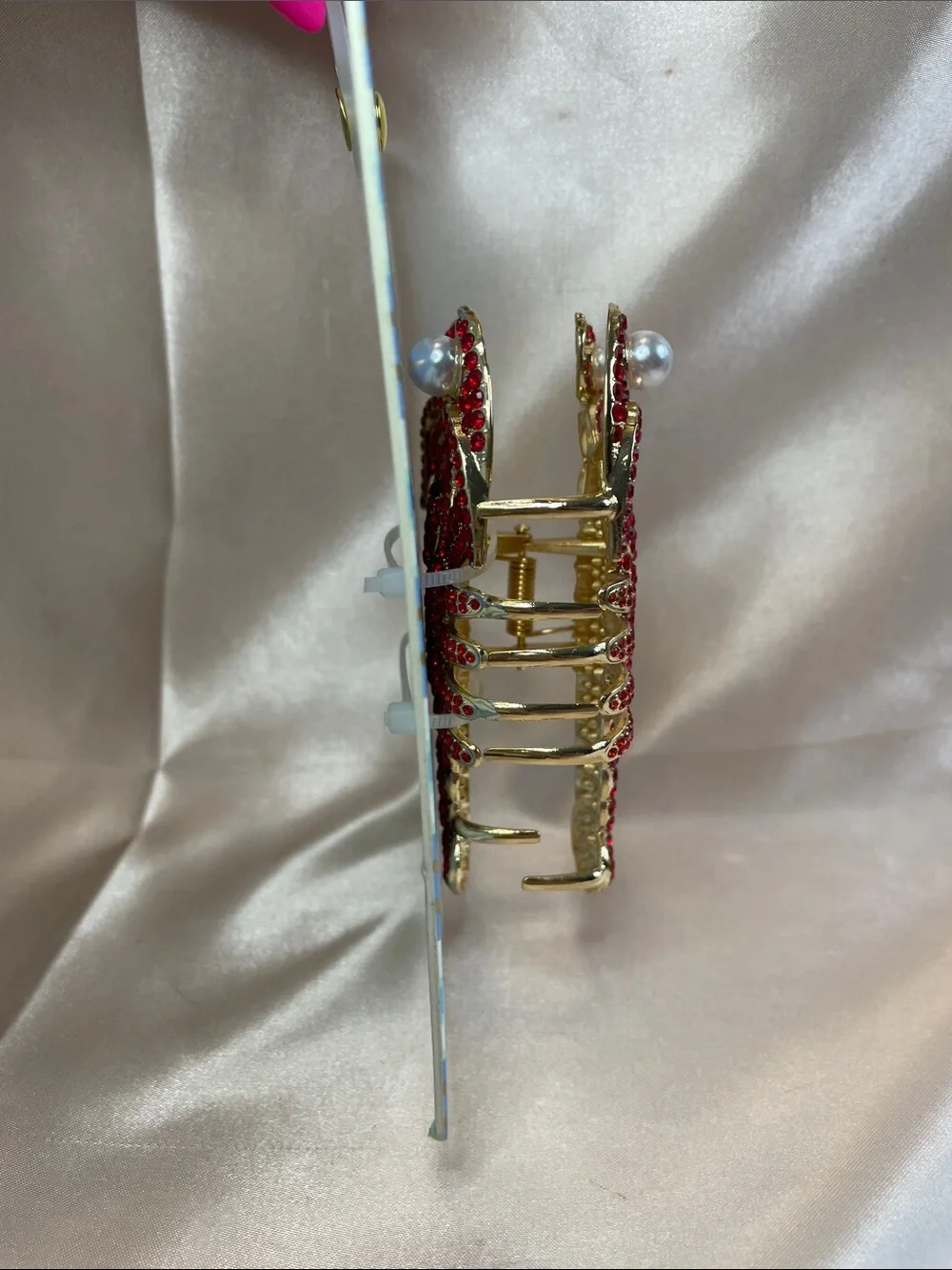 Piper K Lobster Metal Hair Claw Clip w/ Rhinestones & Faux Pearls - NWT